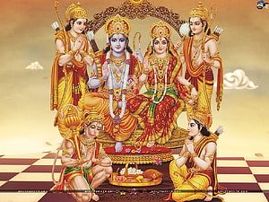 Bhagwan Shree Ram Ji with Sita Mata Ji, Hanuman Ji and His brothers HD wallpaper