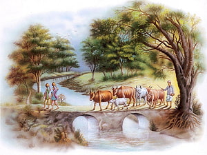 DIGITAL PAINTING WALL ART PAPER FARMER VILLAGE INDIA, Indian Painting HD wallpaper