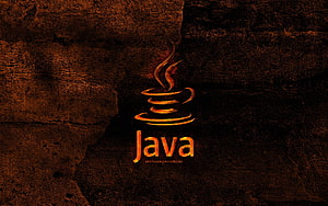 Logotipo ardente de Java, linguagem de programação, fundo de pedra laranja, criativo, logotipo Java, sinais de linguagem de programação, Java para com resolução. Alta qualidade papel de parede HD